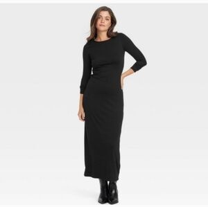 Women's Long Sleeve Knit Maxi T-Shirt Dress - Universal Thread Black